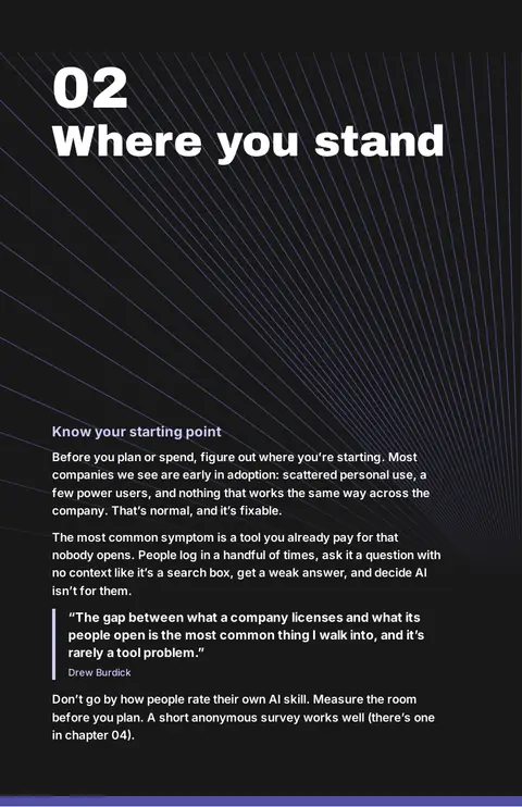 Playbook page 9: chapter 02 opener, Where you stand, on knowing your starting point before you plan or spend.
